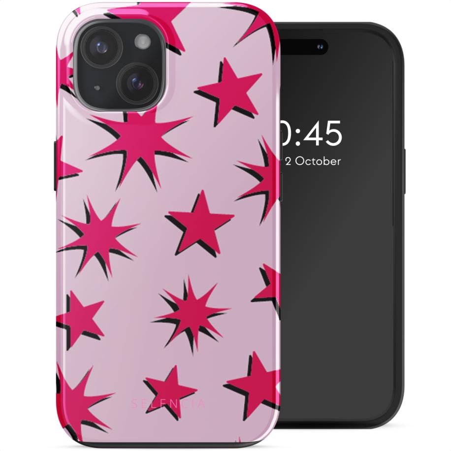 Selencia Vivid Backcover met MagSafe voor de Apple iPhone 15 - Stars Rubine Red Light Pink Multicolor