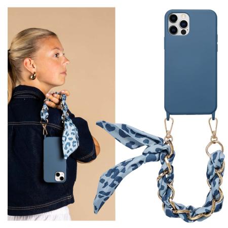 Selencia Backcover met luxe polskoord voor de Apple iPhone 12 (Pro) - Blauw