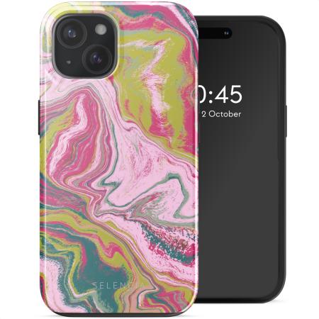 Selencia Vivid Backcover met MagSafe voor de Apple iPhone 15 - Marble Pink