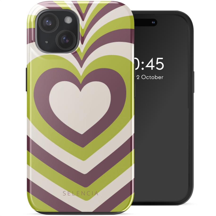 Selencia Vivid Backcover met MagSafe voor de Apple iPhone 15 - Double Hearts Plum Fern Multicolor