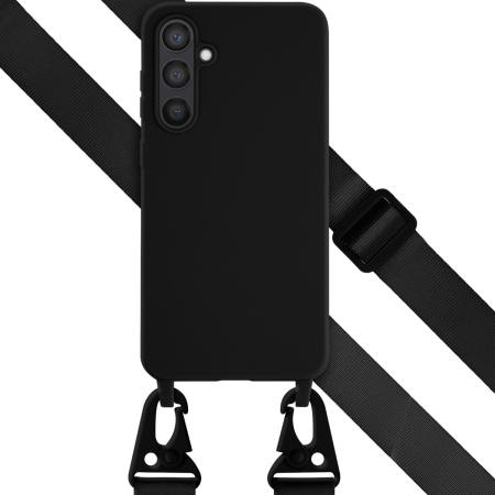 Selencia Siliconen hoesje met afneembaar koord voor de Samsung Galaxy S23 FE - Zwart