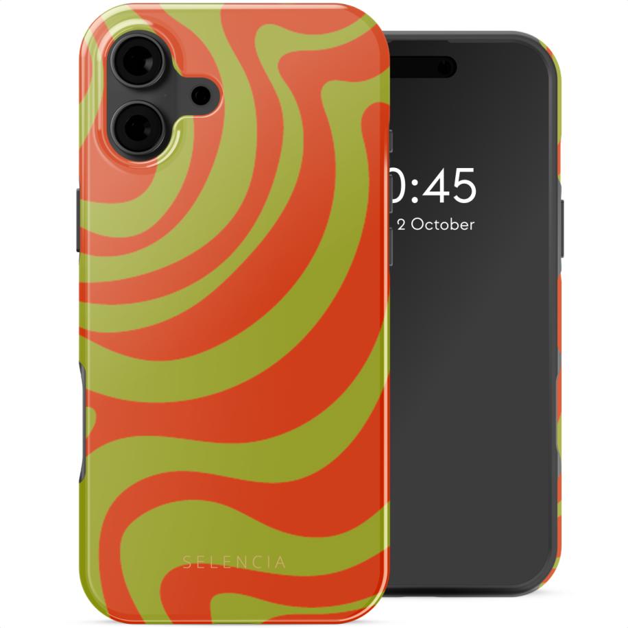 Selencia Vivid Backcover met MagSafe voor de Apple iPhone 16 - Wavy Swirl Orange Fern Multicolor