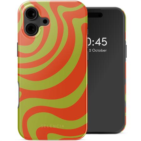 Selencia Vivid Backcover met MagSafe voor de iPhone 16 - Wavy Swirl Orange Fern