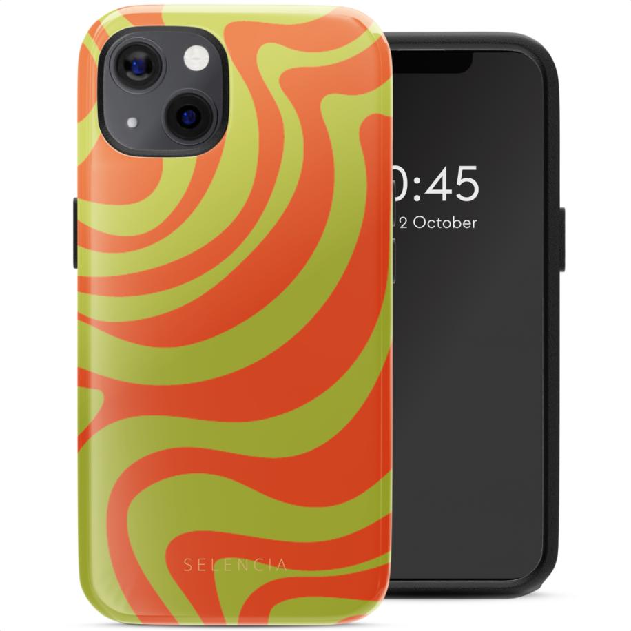 Selencia Vivid Backcover met MagSafe voor de Apple iPhone 13 - Wavy Swirl Orange Fern Multicolor