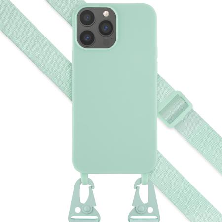 Selencia Siliconen hoesje met afneembaar koord voor de Apple iPhone 13 Pro Max - Turquoise