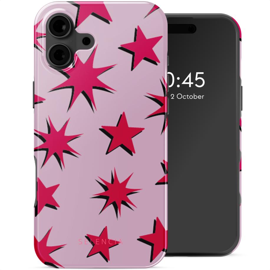 Selencia Vivid Backcover met MagSafe voor de Apple iPhone 16 - Stars Rubine Red Light Pink Multicolor