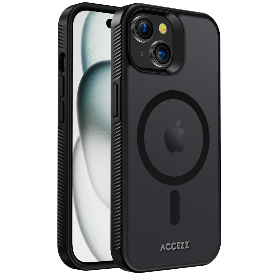 Accezz Rugged Frosted MagSafe Backcover voor de Apple iPhone 15 - Zwart Zwart
