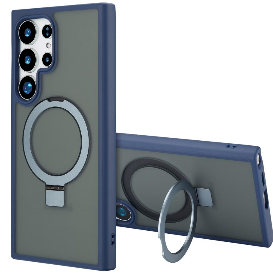 Accezz Ring Stand Backcover met MagSafe voor de Samsung Galaxy S24 Ultra - Blauw Blauw