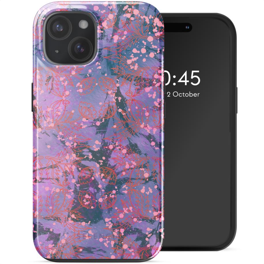 Selencia Vivid Backcover met MagSafe voor de Apple iPhone 15 - Fresh Paint Flower Orange Multicolor