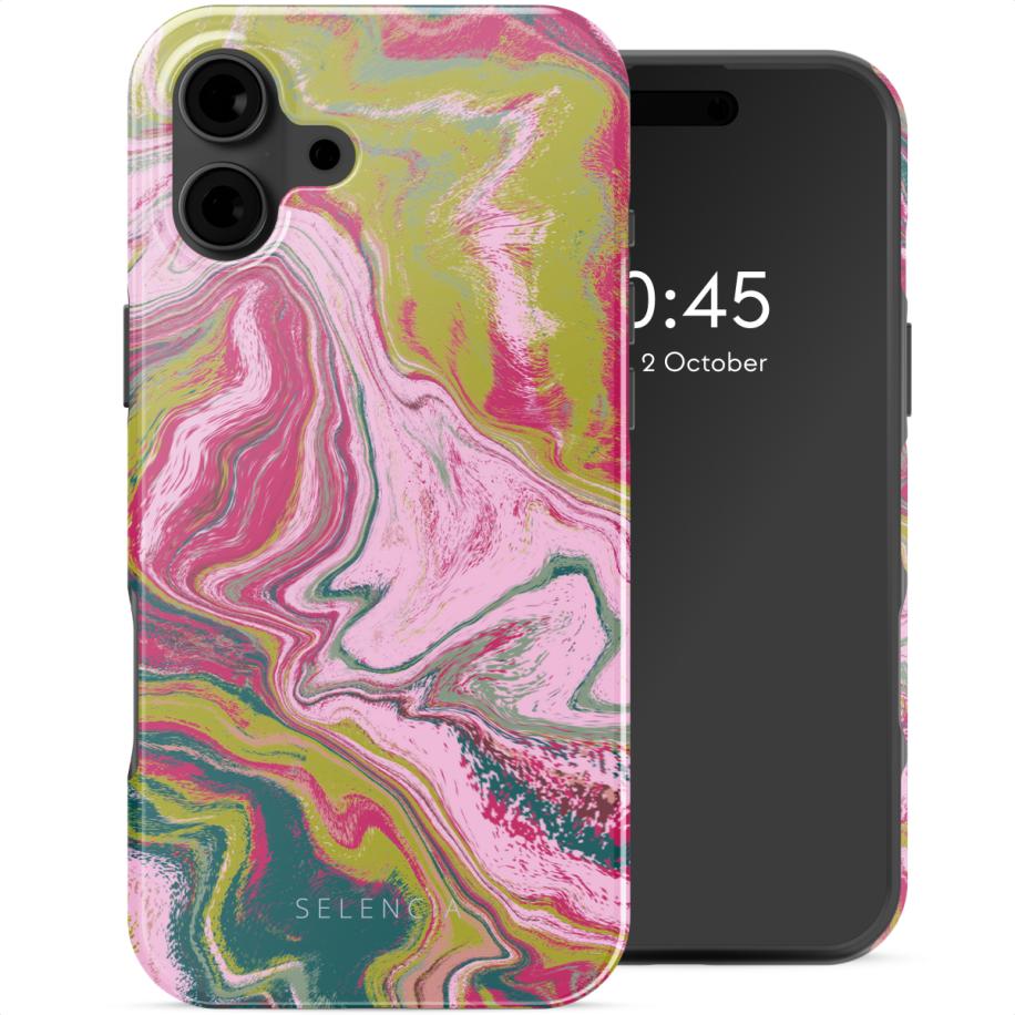 Selencia Vivid Backcover met MagSafe voor de Apple iPhone 16 - Marble Pink Multicolor