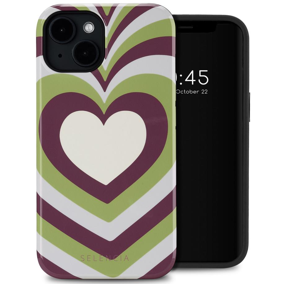 Selencia Vivid Backcover met MagSafe voor de Apple iPhone 14 - Double Hearts Plum Fern Multicolor