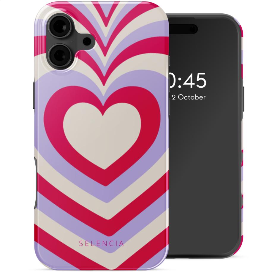 Selencia Vivid Backcover met MagSafe voor de Apple iPhone 16 - Double Hearts Rubine Red Lilac Multicolor