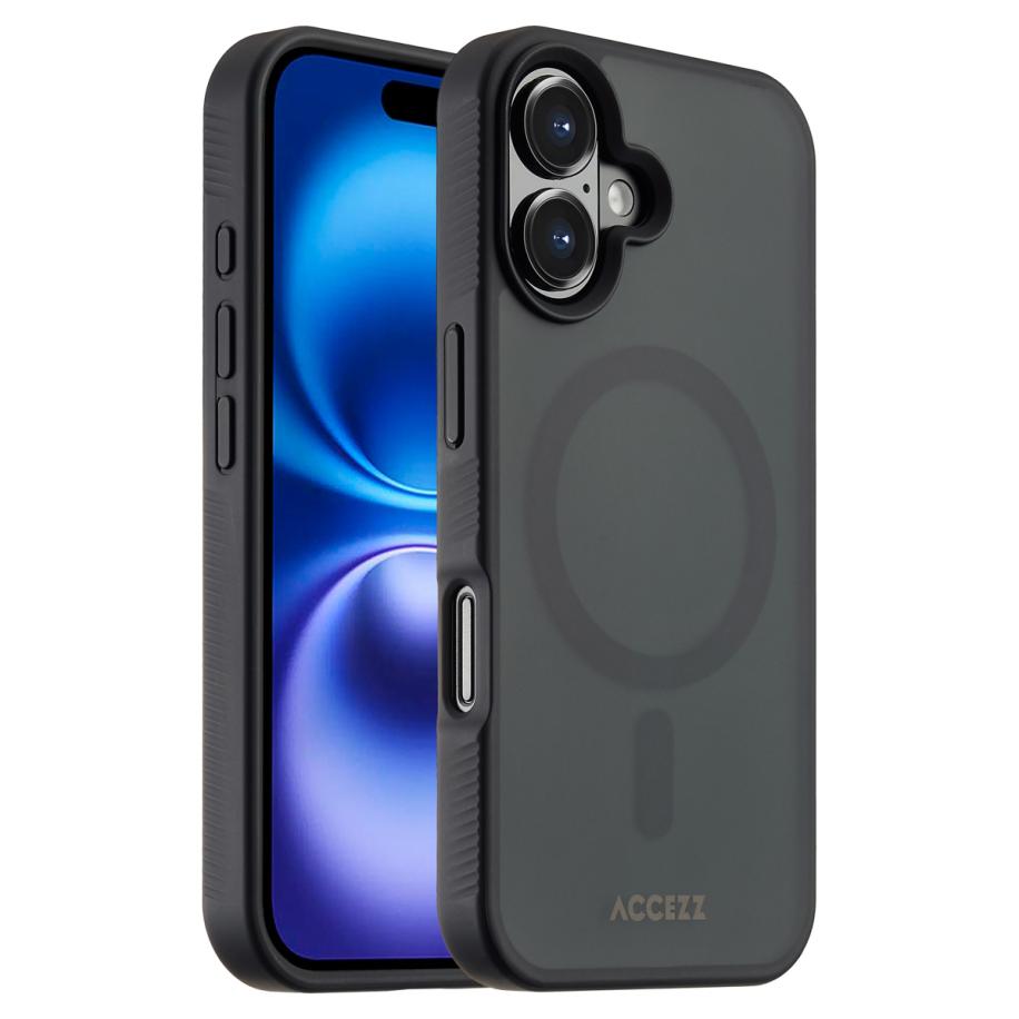 Accezz Rugged Frosted MagSafe Backcover voor de Apple iPhone 16 - Zwart Zwart