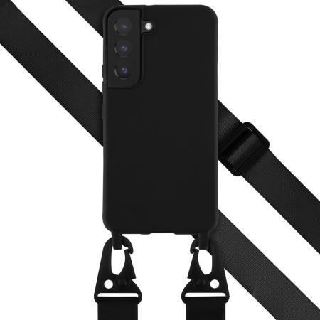 Selencia Siliconen hoesje met afneembaar koord voor de Samsung Galaxy S22 - Zwart