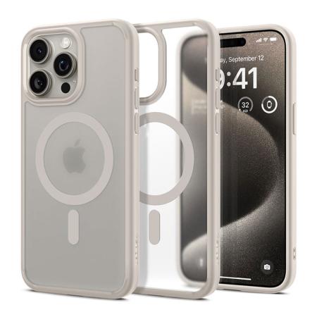 Spigen Ultra Hybrid Backcover MagSafe voor de Apple iPhone 15 Pro Max - Frost Natural Titanium