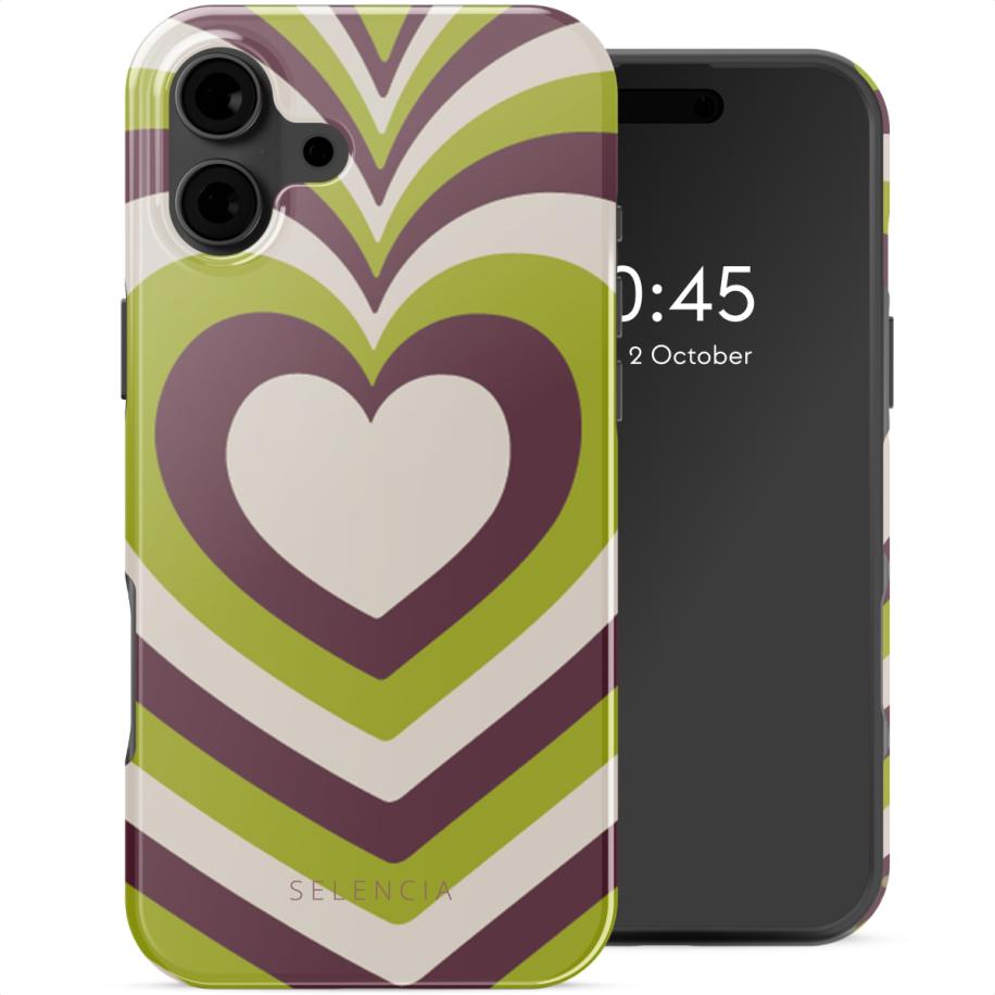 Selencia Vivid Backcover met MagSafe voor de Apple iPhone 16 - Double Hearts Plum Fern Multicolor