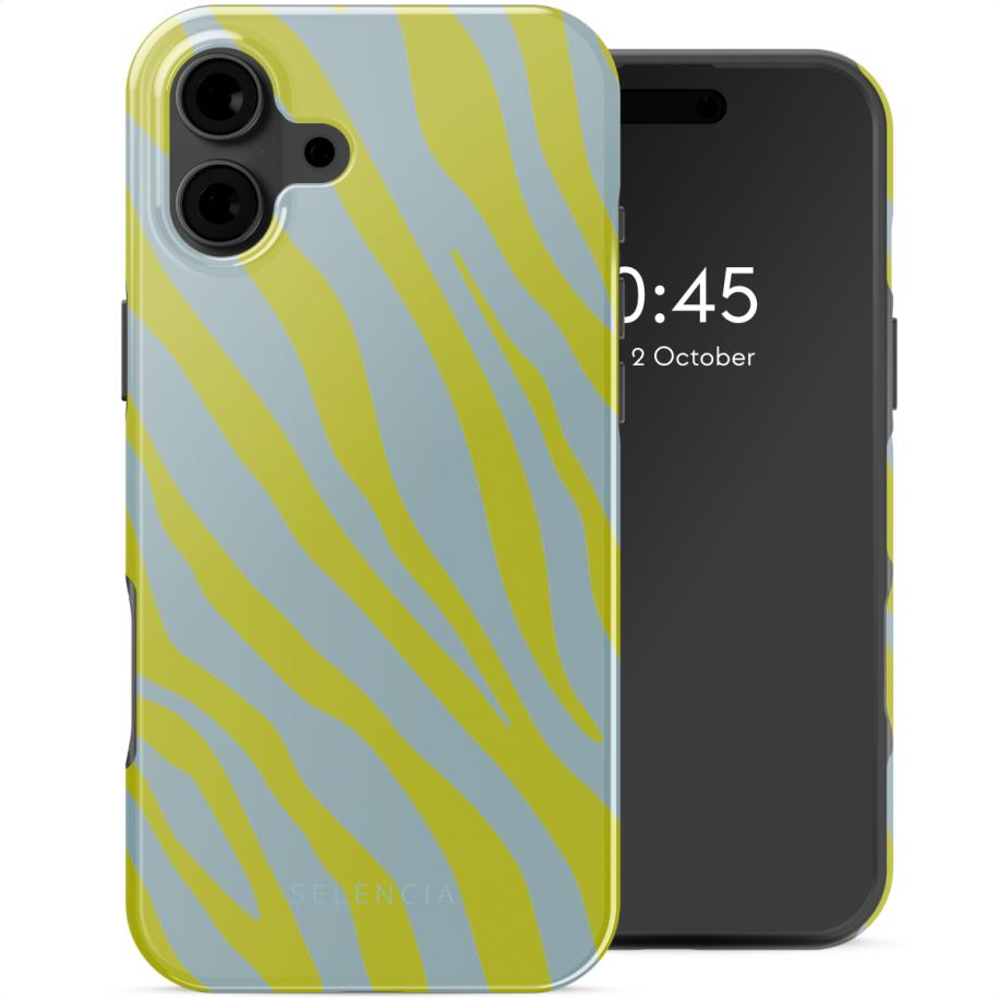Selencia Vivid Backcover met MagSafe voor de Apple iPhone 16 - Zebra Winter Sky Titanium Yellow Multicolor