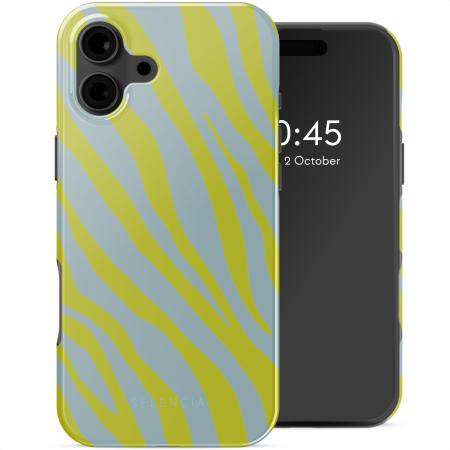 Selencia Vivid Backcover met MagSafe voor de Apple iPhone 16 - Zebra Winter Sky Titanium Yellow