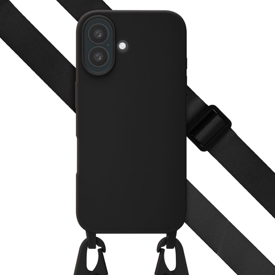 Selencia Siliconen hoesje met afneembaar koord voor de iPhone 16 - Zwart Zwart