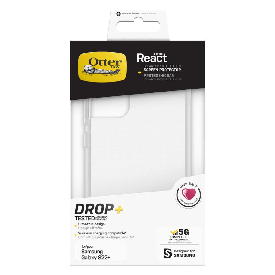 OtterBox React Backcover + Screenprotector voor de Samsung Galaxy S22 Plus - Transparant Transparant