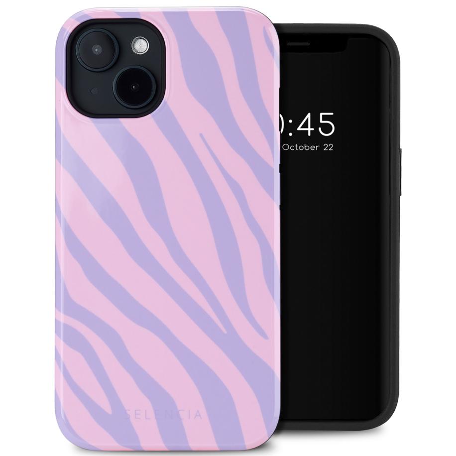 Selencia Vivid Backcover met MagSafe voor de Apple iPhone 14 - Zebra Light Pink Lilac Multicolor