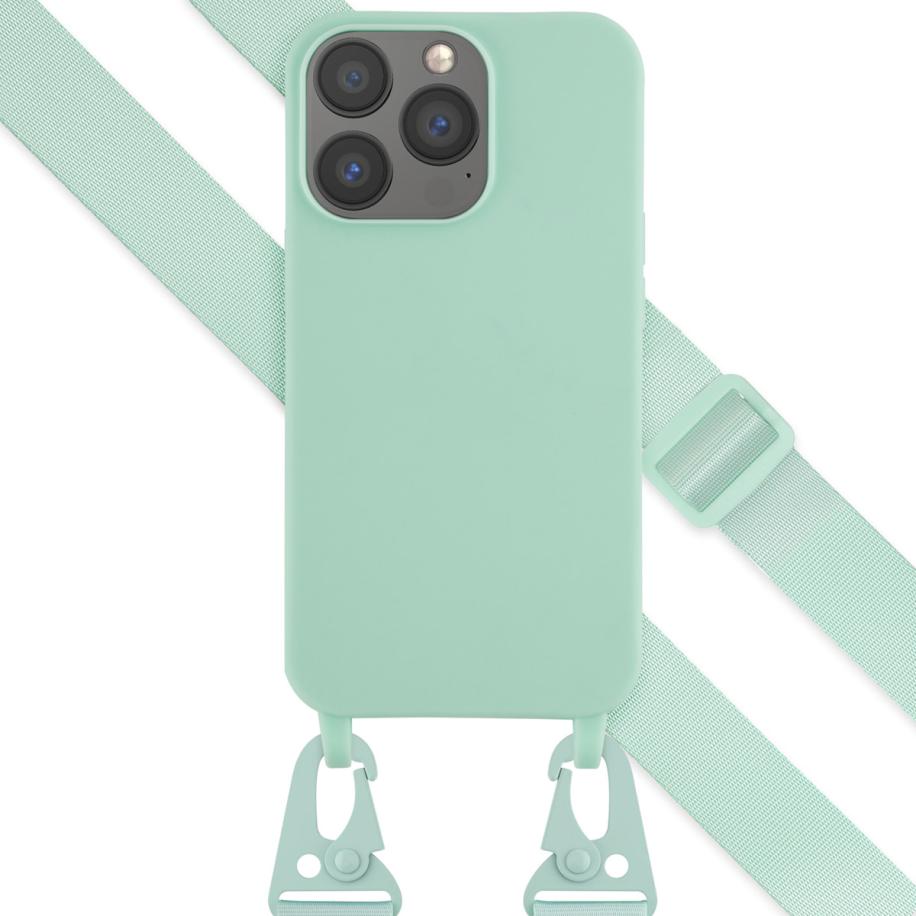 Selencia Siliconen hoesje met afneembaar koord voor de Apple iPhone 13 Pro - Turquoise Blauw