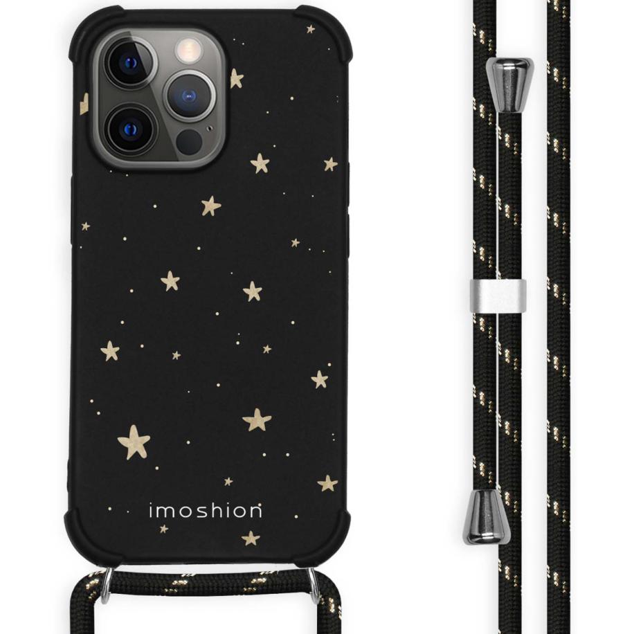 imoshion Design hoesje met koord voor de Apple iPhone 13 Pro Max - Stars Gold Zwart
