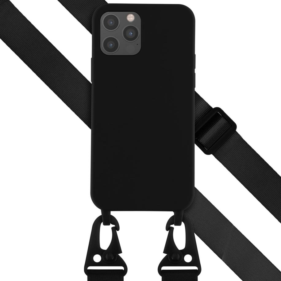 Selencia Siliconen hoesje met afneembaar koord voor de iPhone 12 (Pro) - Zwart Zwart