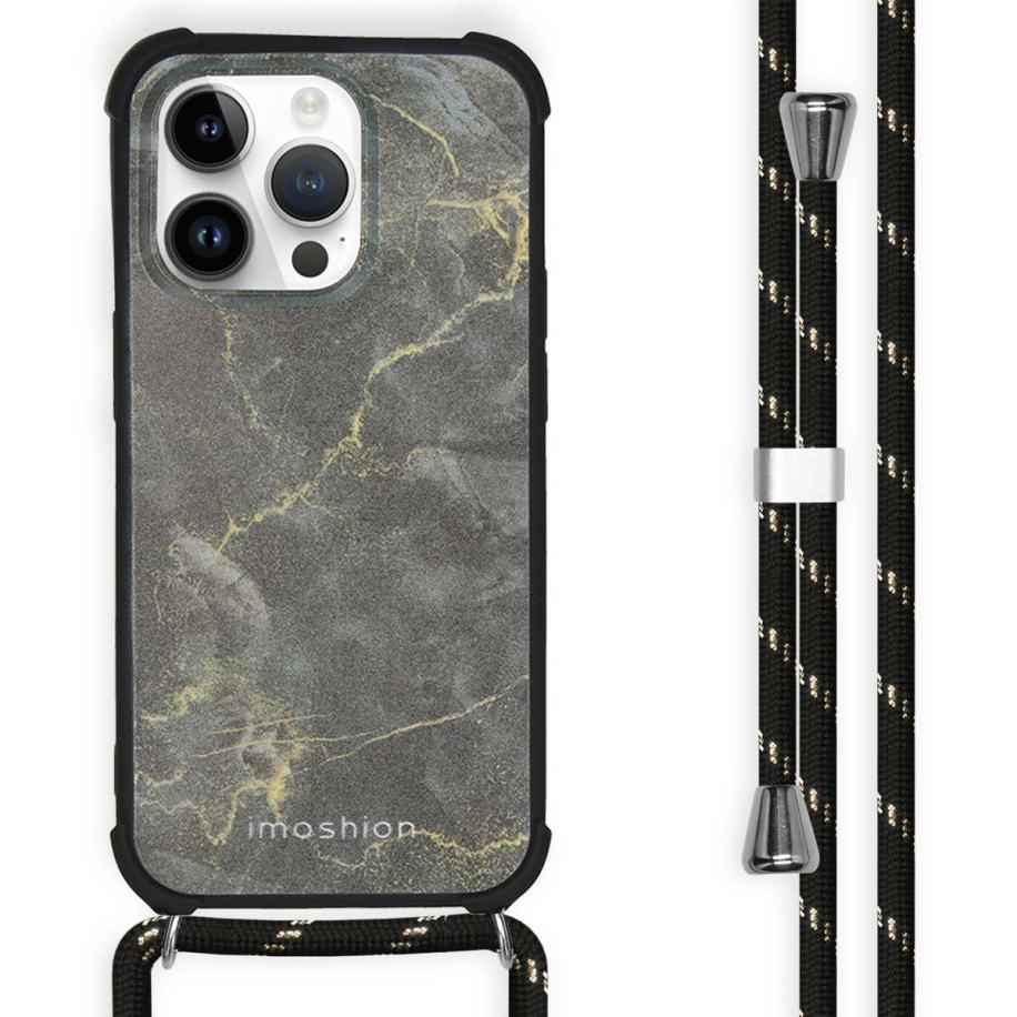 imoshion Design hoesje met koord voor de Apple iPhone 14 Pro - Black Marble Multicolor