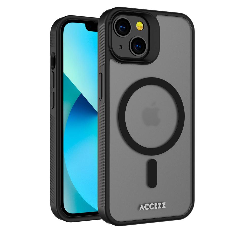 Accezz Rugged Frosted MagSafe Backcover voor de Apple iPhone 13 - Zwart Zwart