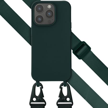 Selencia Siliconen hoesje met afneembaar koord voor de iPhone 14 Pro - Donkergroen
