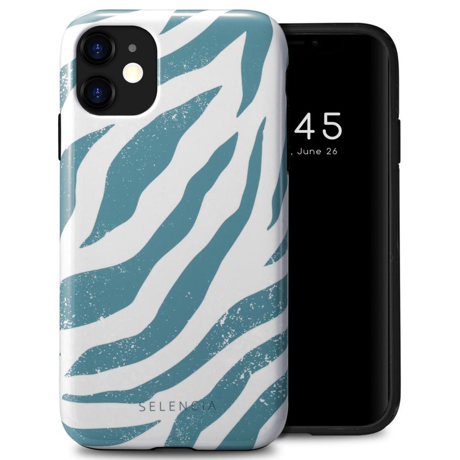 Selencia Vivid Backcover voor de Apple iPhone 11 - Colorful Zebra Pine Blue Multicolor