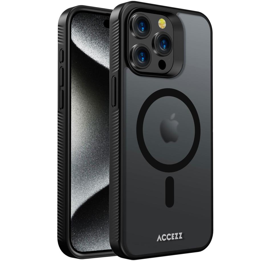 Accezz Rugged Frosted MagSafe Backcover voor de Apple iPhone 15 Pro Max - Zwart Zwart