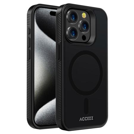 Accezz Rugged Frosted MagSafe Backcover voor de Apple iPhone 15 Pro Max - Zwart