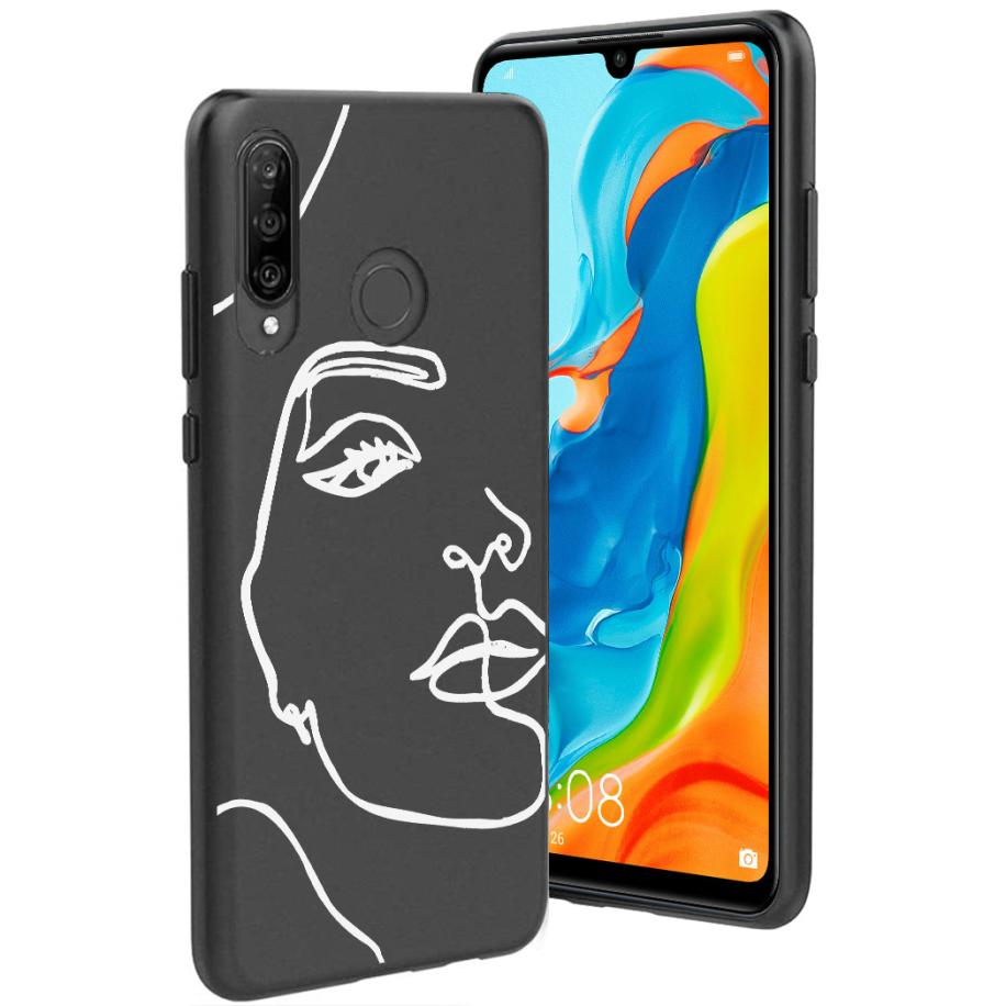 imoshion Design hoesje voor de Huawei P30 Lite - Line Art Woman White Wit