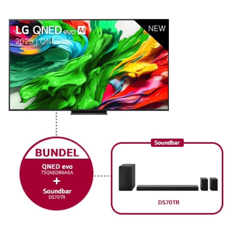 LG QNED evo AI QNED86 MiniLED 4K Smart TV 75 & DS70TR 5.1.1-kanaals soundbars - 75QNED86A6A.DS70TR