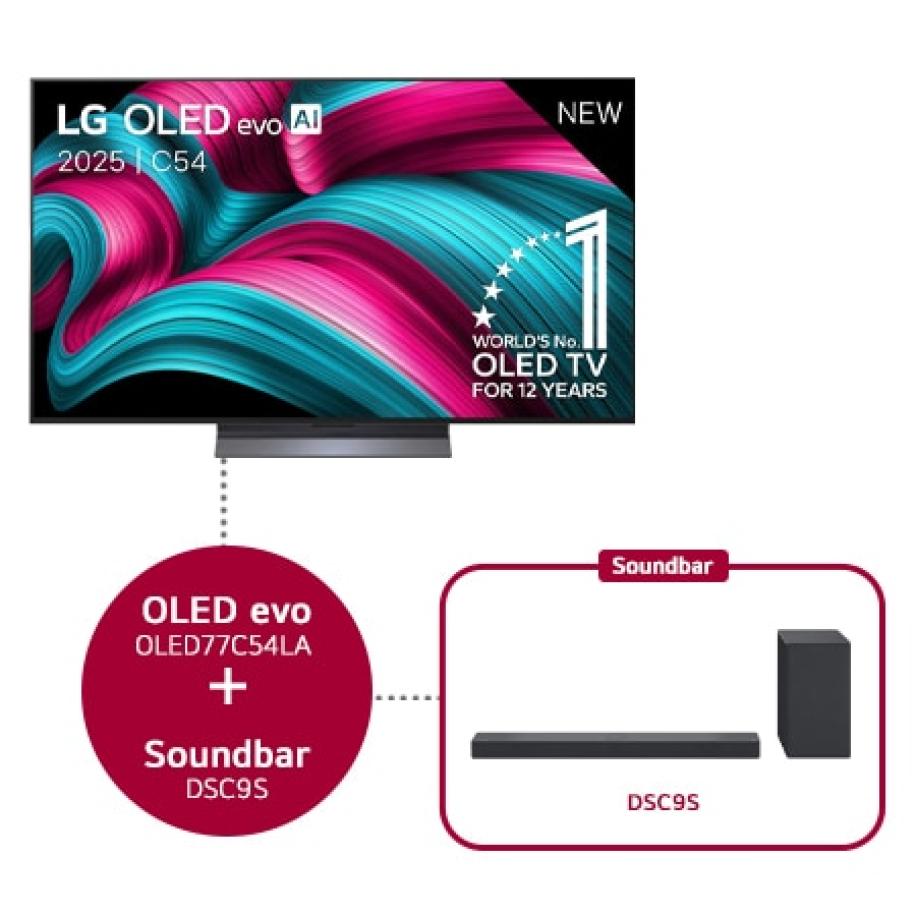 LG OLED evo AI C5 4K Smart TV 77 & DSC9S 3.1.3-kanaals soundbar - OLED77C54LA.DSC9S