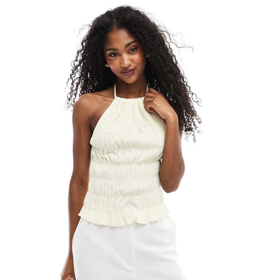 ASOS DESIGN Gesmokte haltertop met textuur in lichtgeel Geel