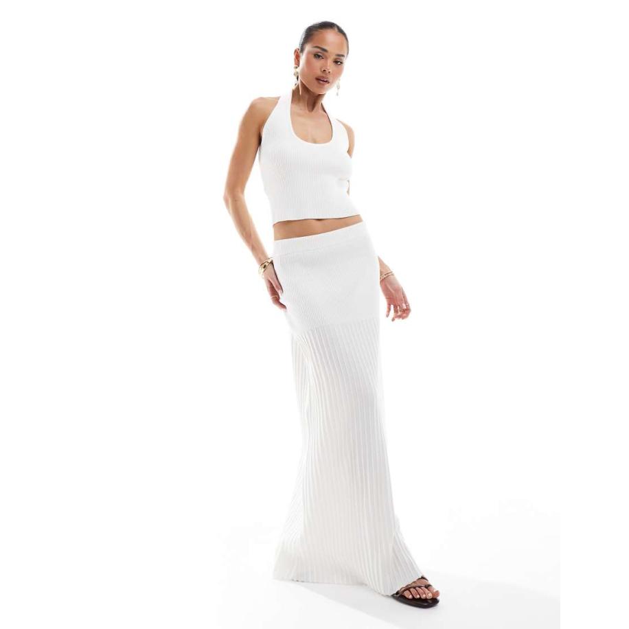 4th & Reckless Gebreide top met halternek en lage rug in wit, deel van co-ord set Wit