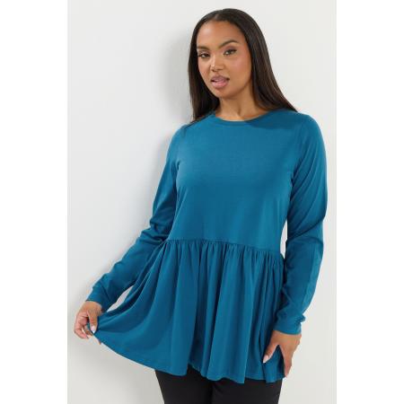 Yours Blauwe Peplum Top Met Lange Mouwen Size 42