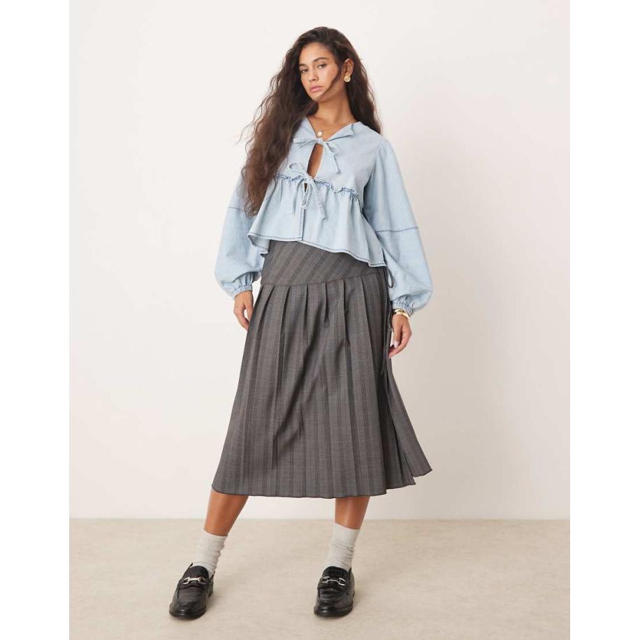 Free People Denim blouse met striksluiting in lichtblauw Blauw