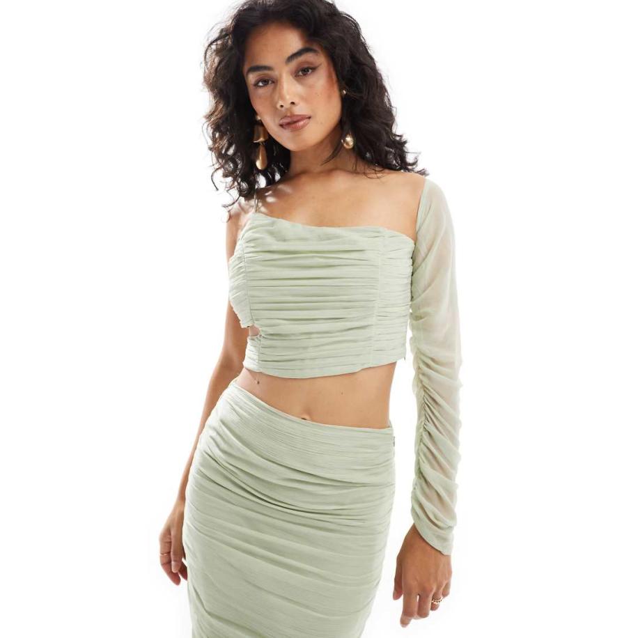 ASOS DESIGN Top van gerimpeld chiffon in saliegroen, deel van co-ord set Groen
