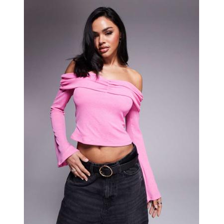 ASOS DESIGN Bardottop met gerimpelde voorkant in roze-Geel