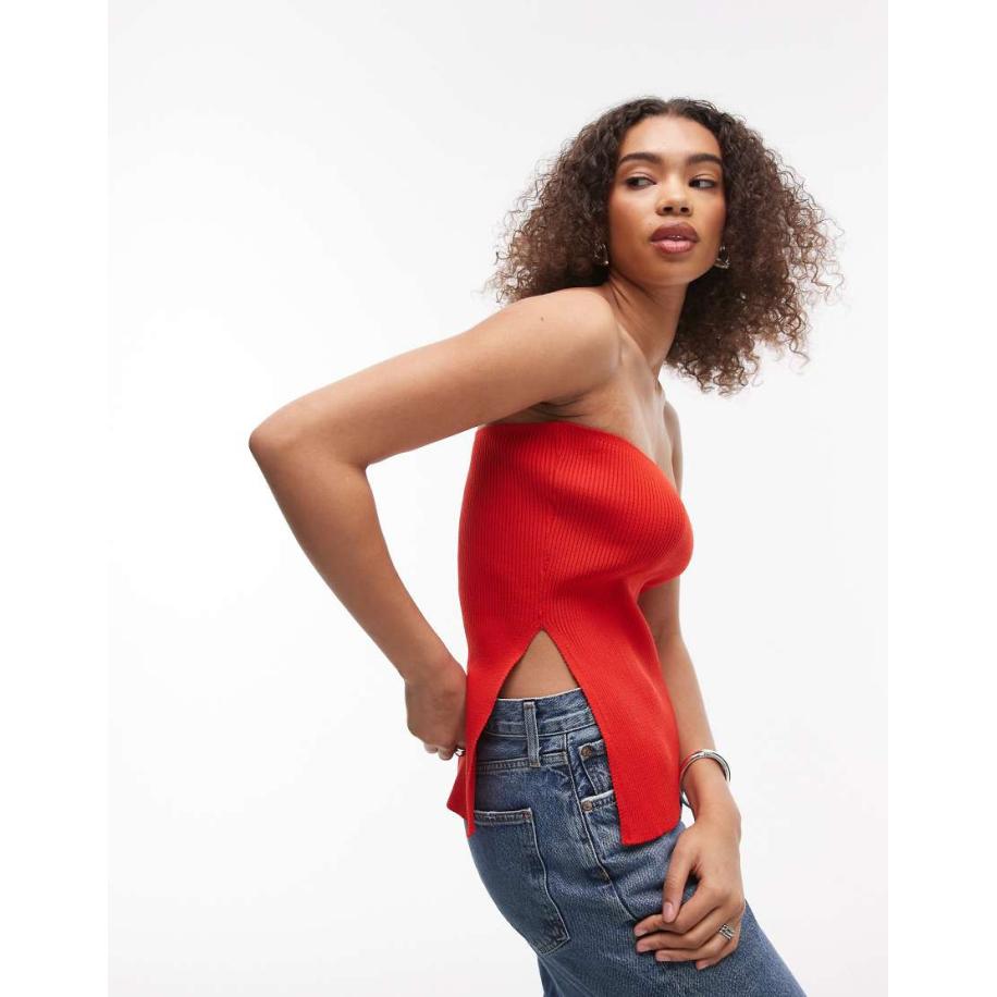 Topshop Gebreide bandeau-top in rood Rood