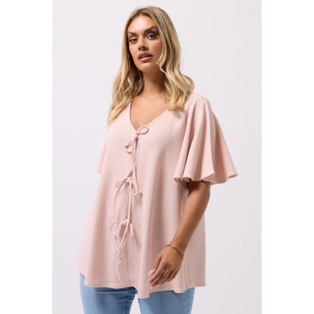 Yours Roze Top Met Strik Aan De Voorkant En Engelmouwen Size 42