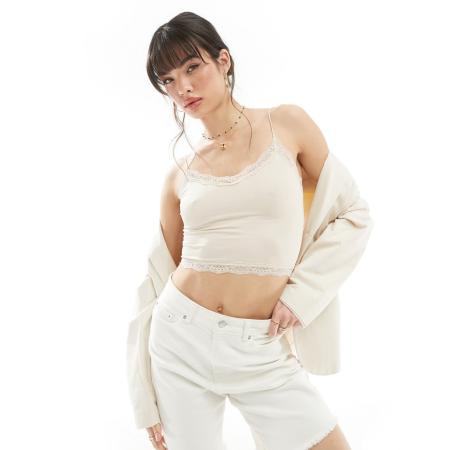 ONLY Naadloze camitop met kanten detail in beige-Neutraal