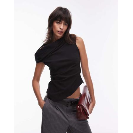 Mango Asymmetrische top met blote schouder in zwart