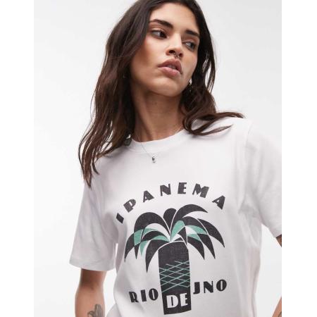 Topshop T-shirt met grafische Ipanema-print in gebroken wit