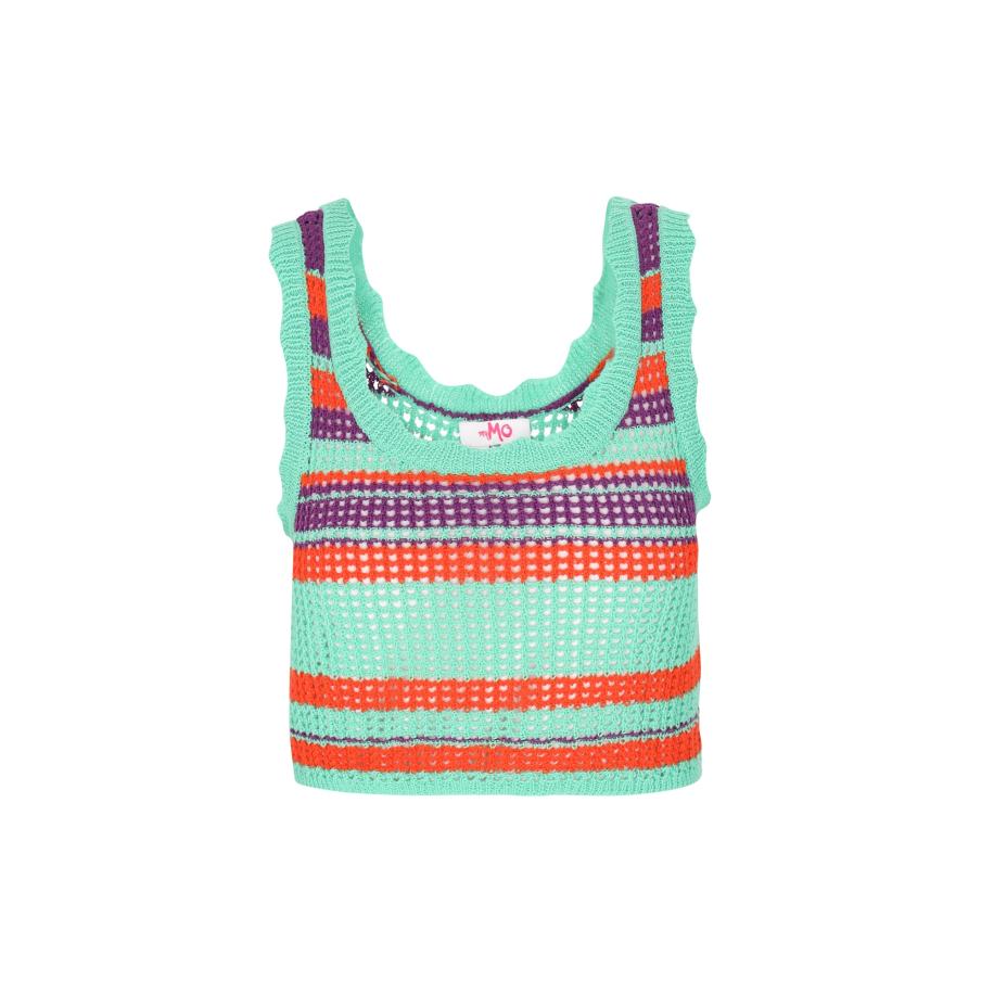 MYMO MYMO Gebreide top Spring Summer turquoise / aubergine / oranjerood -