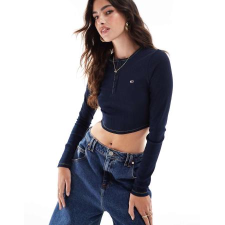 Tommy Jeans Henley top met lange mouwen in marineblauw